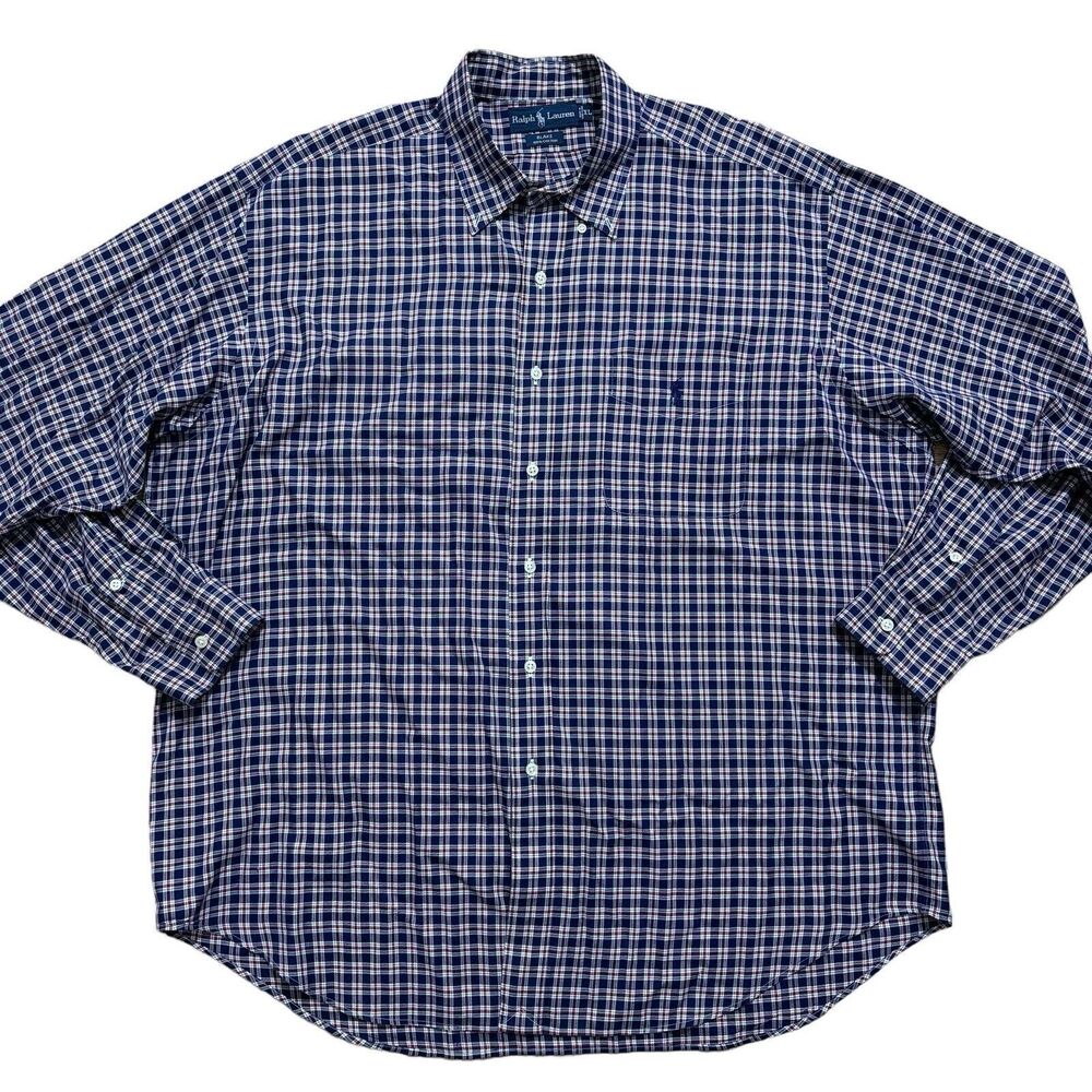 Ralph Lauren Mens Sz XL Blake Blue Red Plaid Cotton Button Down Long Sleeve